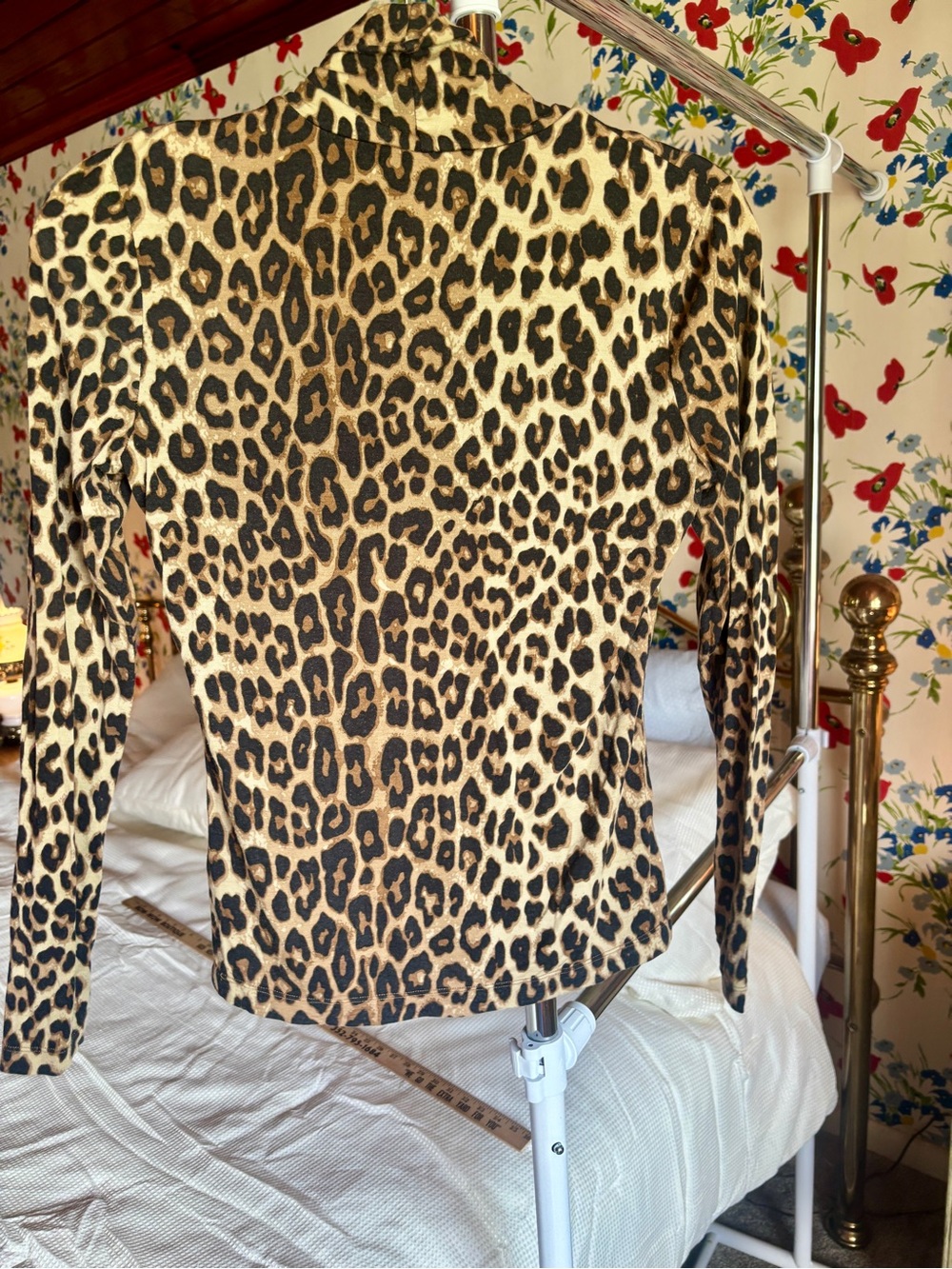 h&m leopard print turtleneck long sleeve fitted top size small y2k mob wife euc - Picture 4 of 7